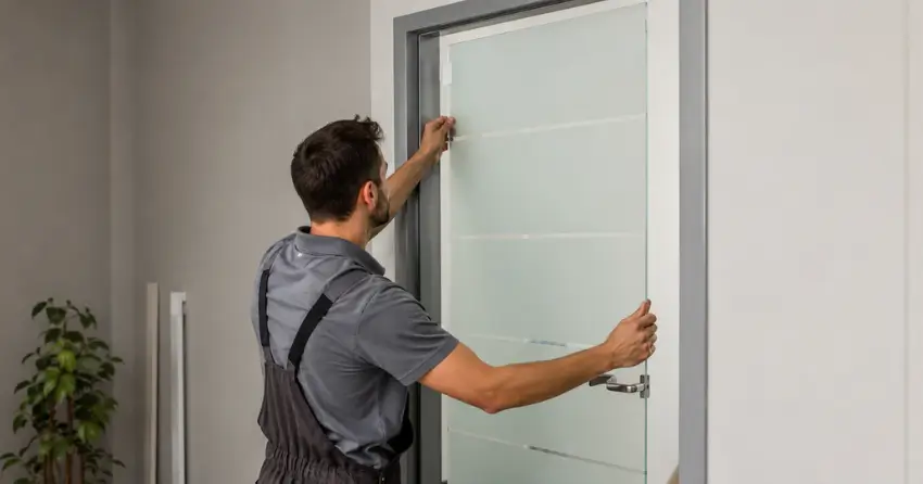 frosted glass interior door panel installation in Downtown Orillia, Orillia