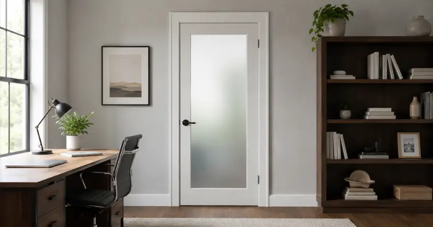 frosted interior door installed in home office in Westmount, Orillia