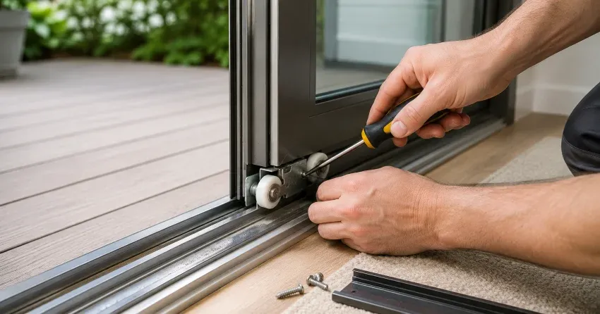 sliding door fix Orillia technician diagnosing track issue