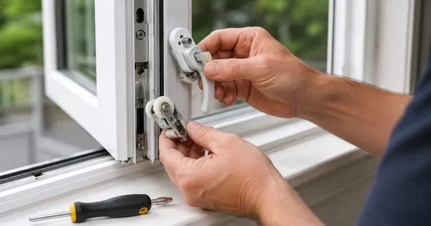 technician performing broken window repair Orillia on a sliding window
