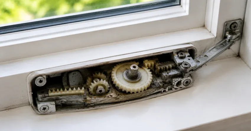 technician replacing casement window crank operator in Orillia Heights, Orillia home