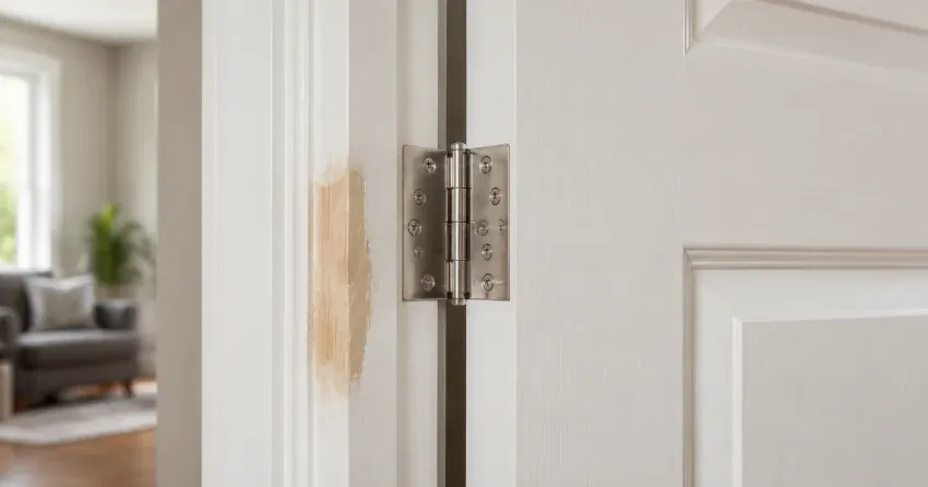 technician checking a warped door against a straightedge in Orillia