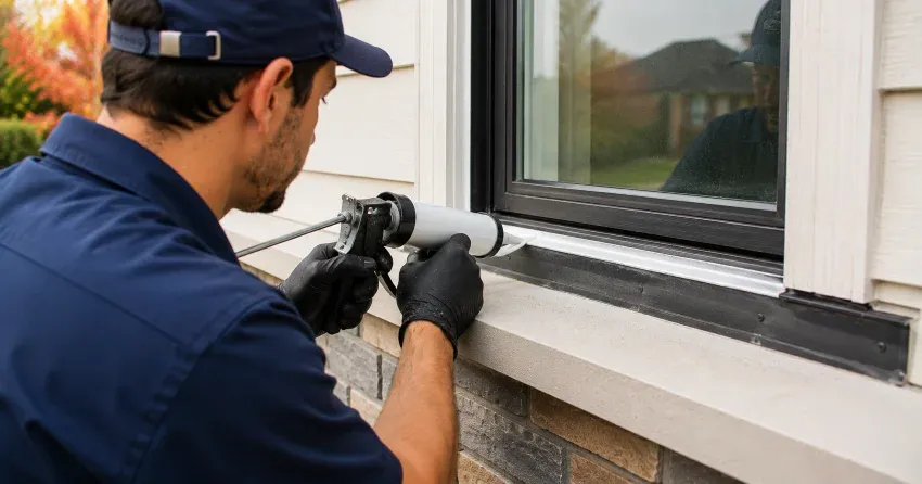 technician inspecting window flashing for leak source in Orillia
