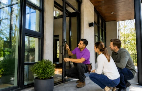 Modern home exterior with floor-to-ceiling windows by Windows & Doors Orillia