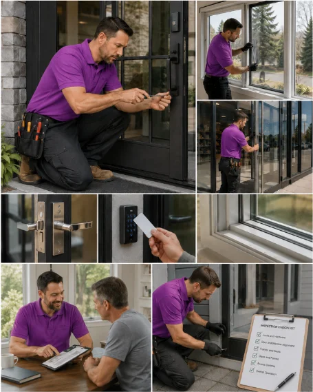 A crew carrying a new replacement window unit into a home
